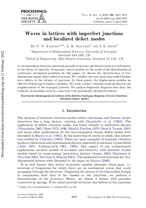 (PDF) Waves in lattices with imperfect junctions and localized defect modes
