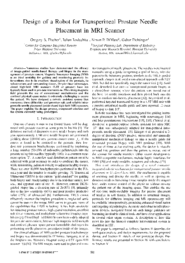 (PDF) Design of a Robot for Transperineal Prostate Needle Placement in ...