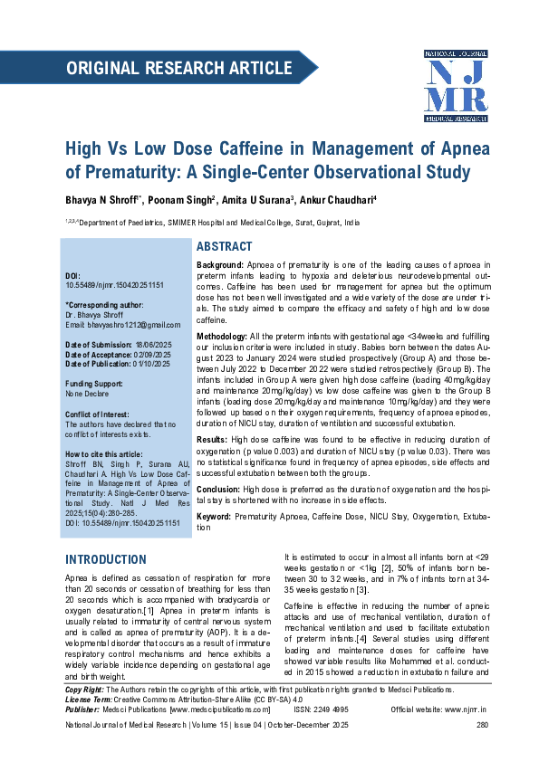 (PDF) High Vs Low Dose Caffeine in Management of Apnea of Prematurity ...