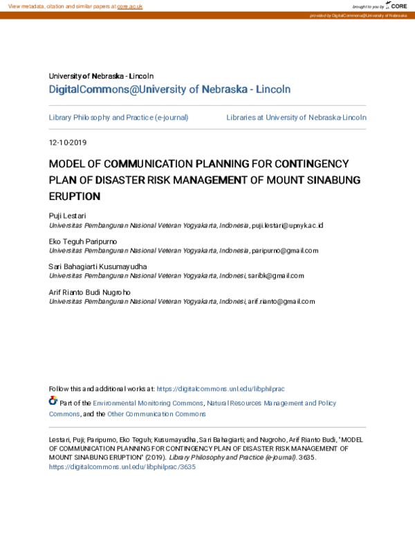 (PDF) Model of Communication Planning for Contingency Plan of Disaster ...