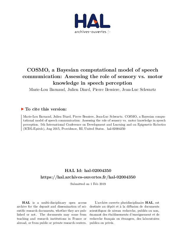 (PDF) COSMO, a Bayesian computational model of speech communication ...