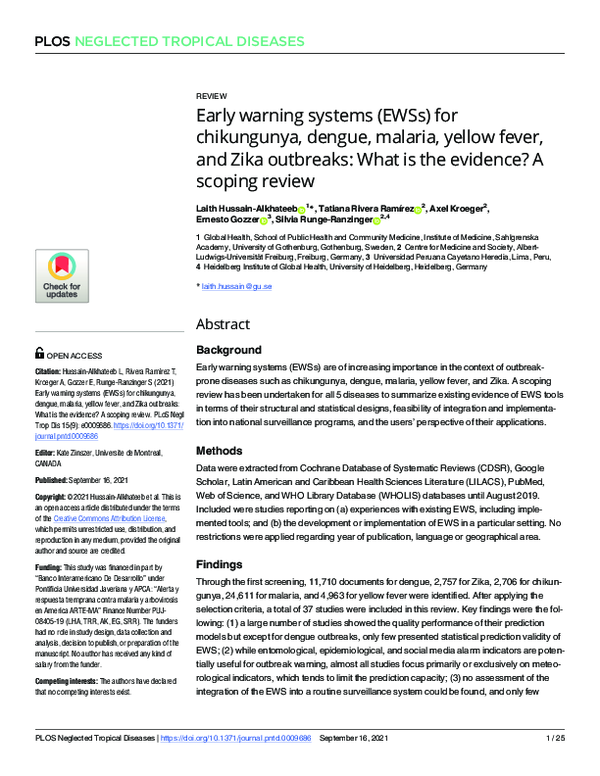 (PDF) Early warning systems (EWSs) for chikungunya, dengue, malaria ...
