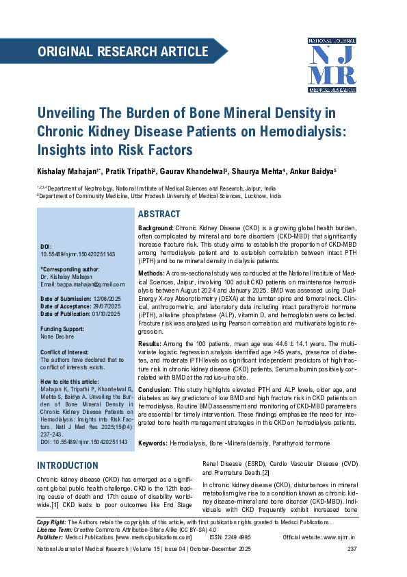 (PDF) Unveiling The Burden of Bone Mineral Density in Chronic Kidney ...