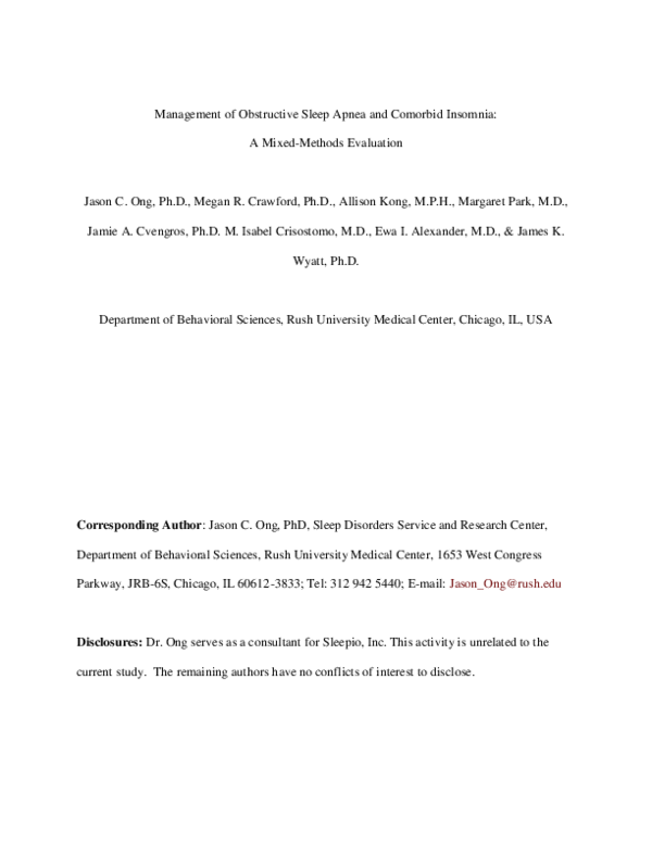 (PDF) Management of Obstructive Sleep Apnea and Comorbid Insomnia: A ...
