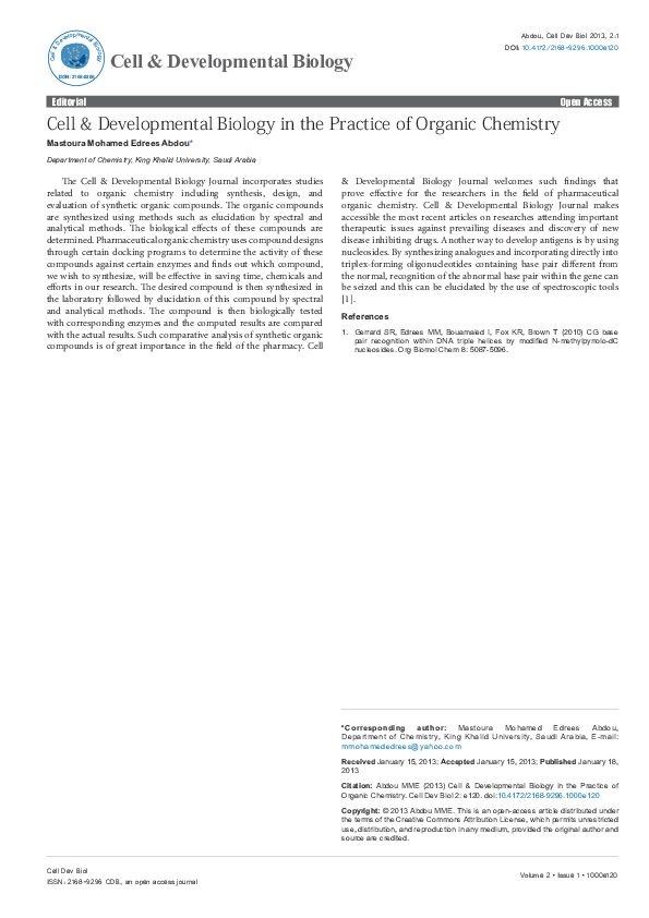 (PDF) Cell & Developmental Biology in the Practice of Organic Chemistry