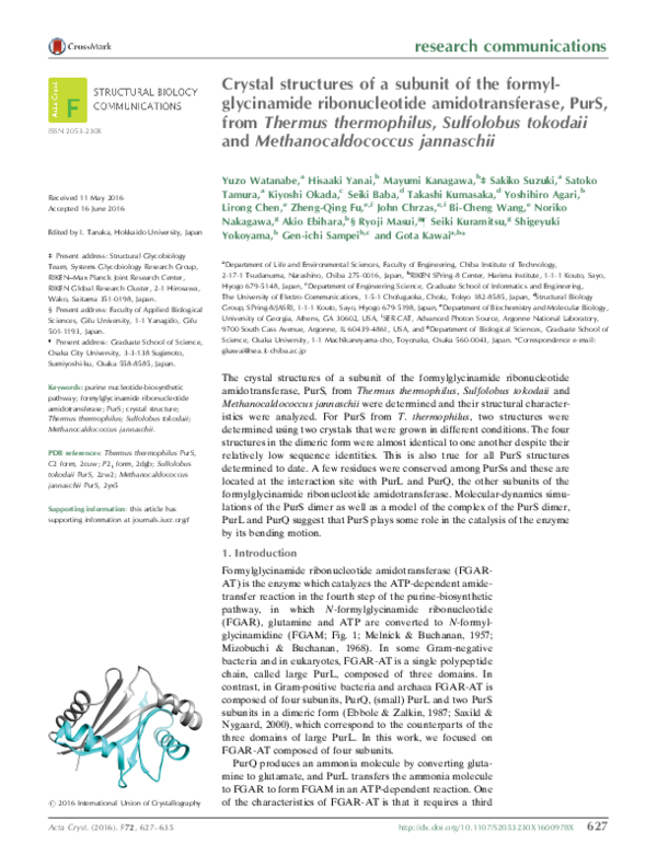 (PDF) Crystal structures of a subunit of the formylglycinamide ...