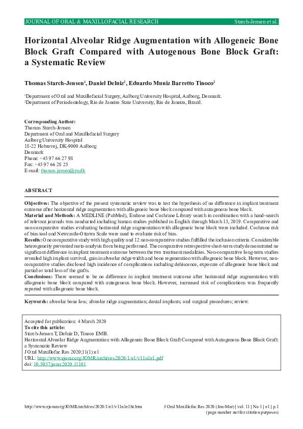 (PDF) Horizontal Alveolar Ridge Augmentation with Allogeneic Bone Block ...