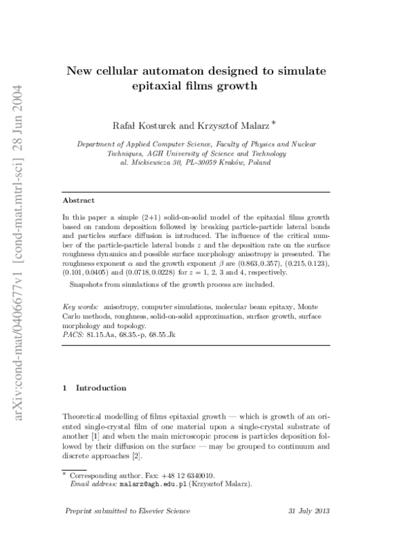 (PDF) New cellular automaton designed to simulate epitaxial films growth