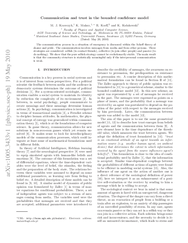 (PDF) Communication and trust in the bounded confidence model