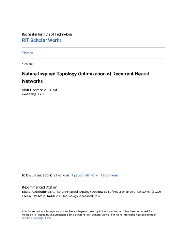 (PDF) Nature-Inspired Topology Optimization of Recurrent Neural Networks
