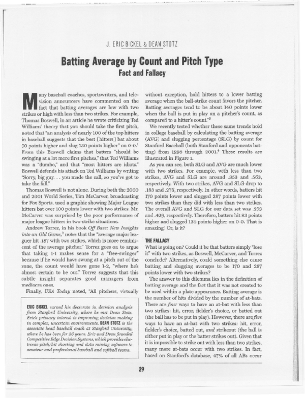 (PDF) Batting Average by Count and Pitch Type: Fact and Fallacy