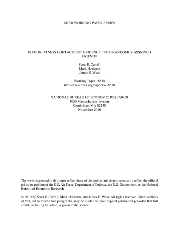 (PDF) Nber Working Paper Series is Poor Fitness Contagious? Evidence ...