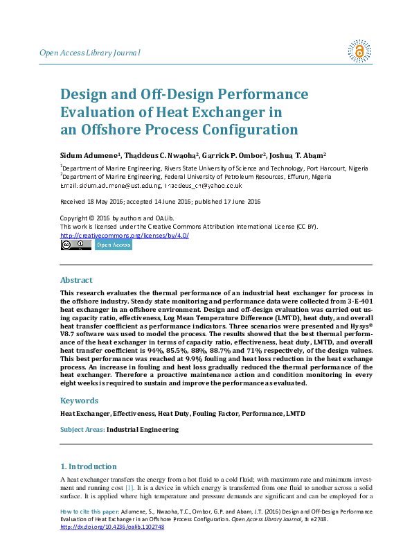 (PDF) Design and Off-Design Performance Evaluation of Heat Exchanger in ...