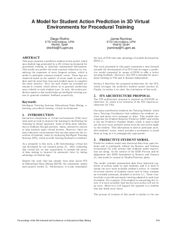 (PDF) A Model for Student Action Prediction in 3D Virtual Environments ...