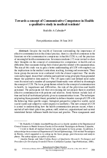 (PDF) Towards a concept of Communicative Competence in Health: a ...