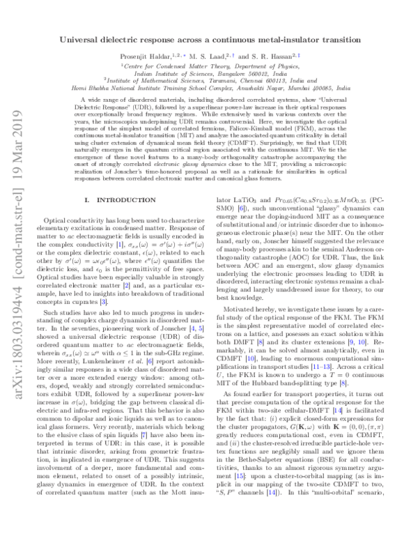 (PDF) Universal dielectric response across a continuous metal-insulator ...