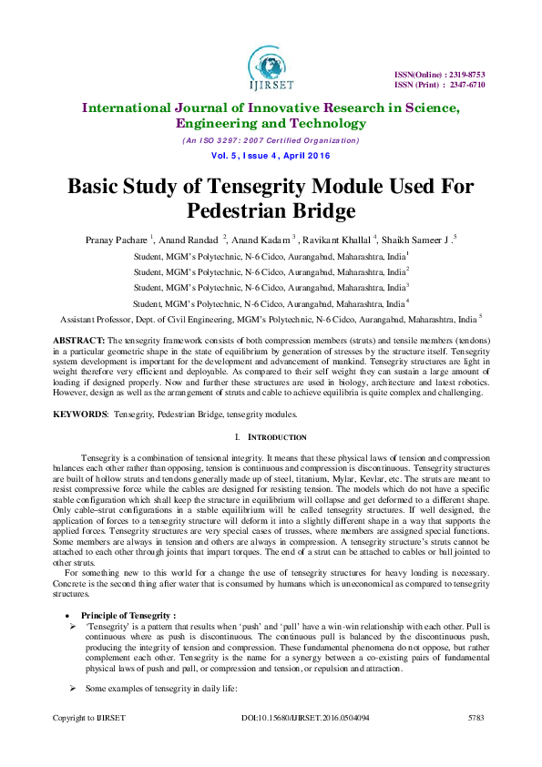 (PDF) Basic Study of Tensegrity Module Used For Pedestrian Bridge