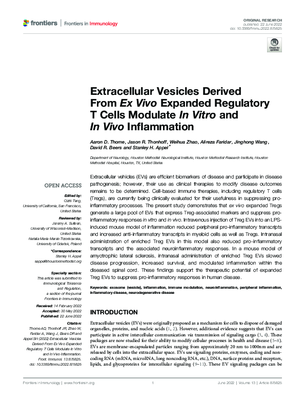 (PDF) Extracellular Vesicles Derived From Ex Vivo Expanded Regulatory T ...