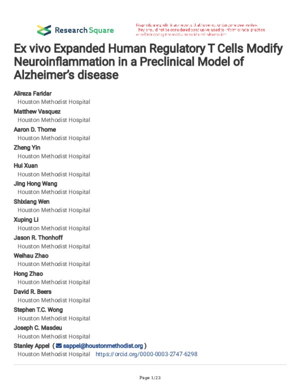 (PDF) Ex vivo Expanded Human Regulatory T Cells Modify ...