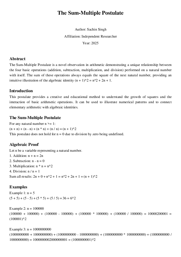 (PDF) The Sum-Multiple Postulate