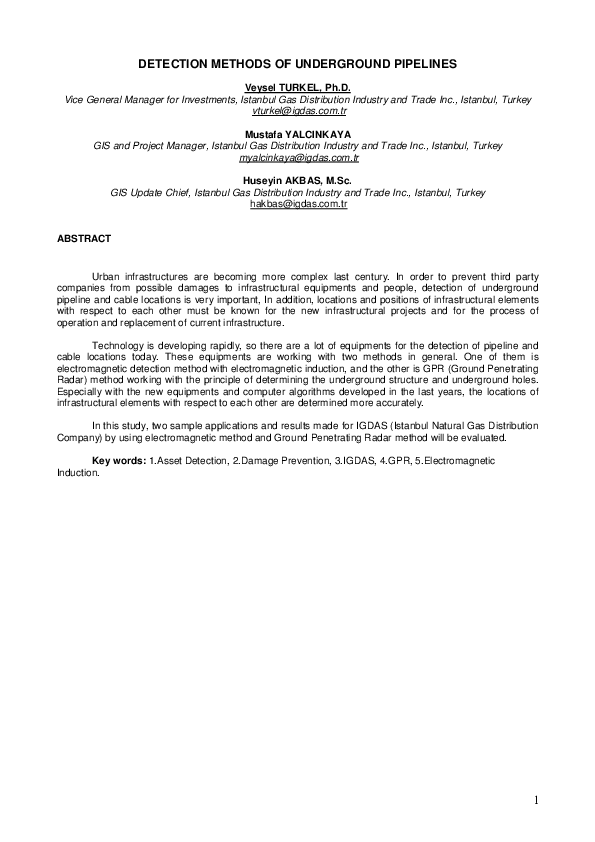 (PDF) Detection Methods of Underground Pipelines