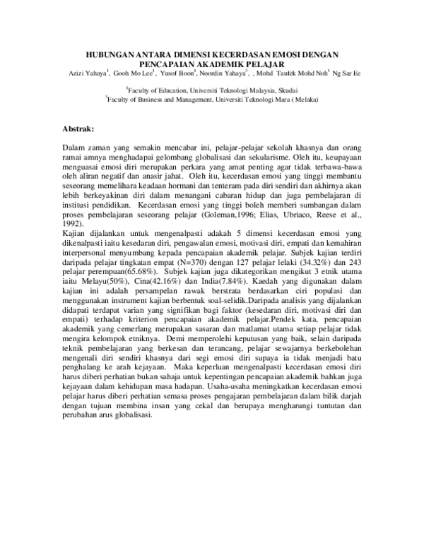 (PDF) Hubungan antara Dimensi Kecerdasan Emosi dengan Pencapaian ...