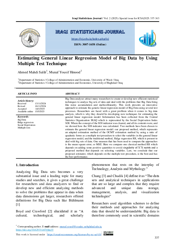 (PDF) Estimating General Linear Regression Model of Big Data by Using ...