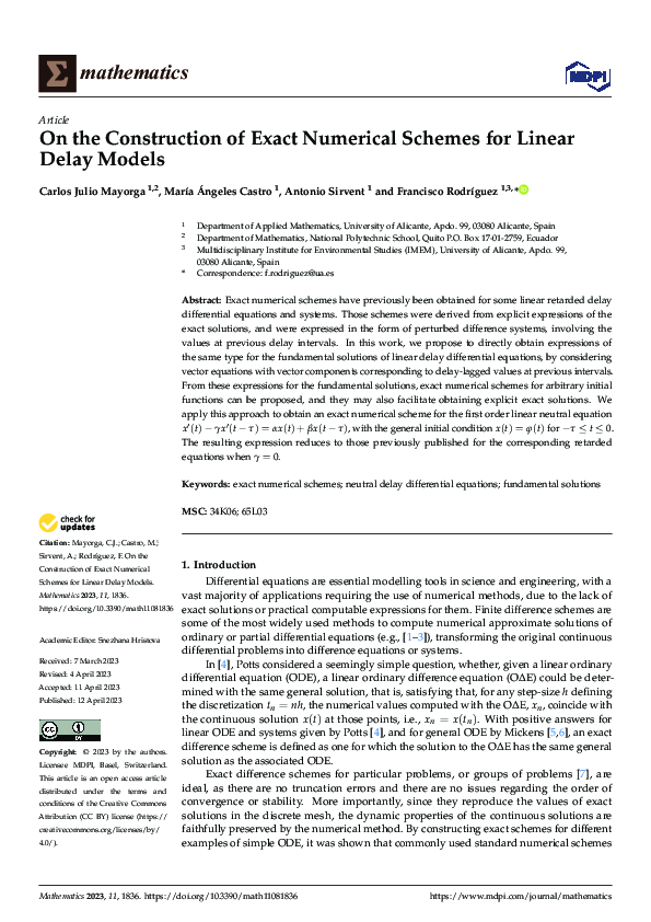 (PDF) On the Construction of Exact Numerical Schemes for Linear Delay ...