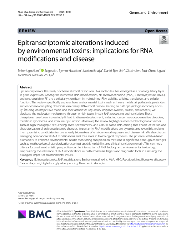 (PDF) Epitranscriptomic alterations induced by environmental toxins ...