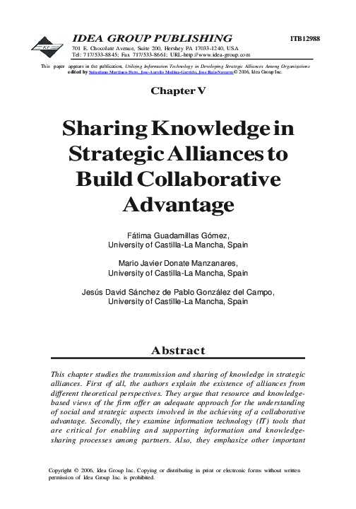 (PDF) Sharing Knowledge in Strategic Alliances to Build Collaborative ...