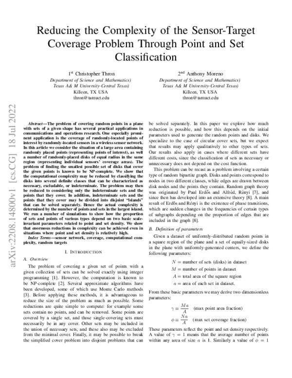 (PDF) Reducing the Complexity of the Sensor-Target Coverage Problem ...