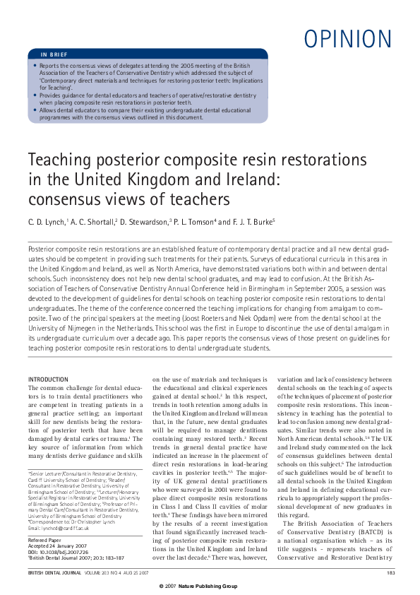 (PDF) Teaching posterior composite resin restorations in the United ...