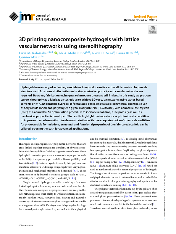 (PDF) 3D printing nanocomposite hydrogels with lattice vascular ...