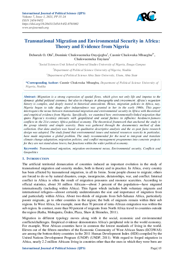 (PDF) Transnational Migration and Environmental Security in Africa ...