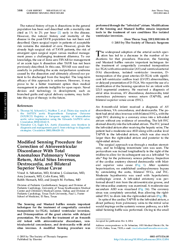 (PDF) Modified Senning Procedure for Correction of Atrioventricular ...