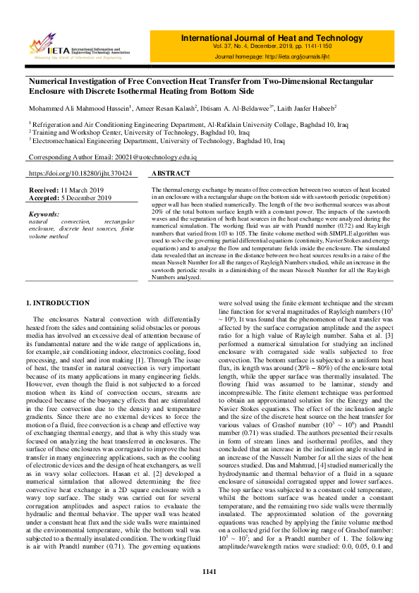 (PDF) Numerical Investigation of Free Convection Heat Transfer from Two ...
