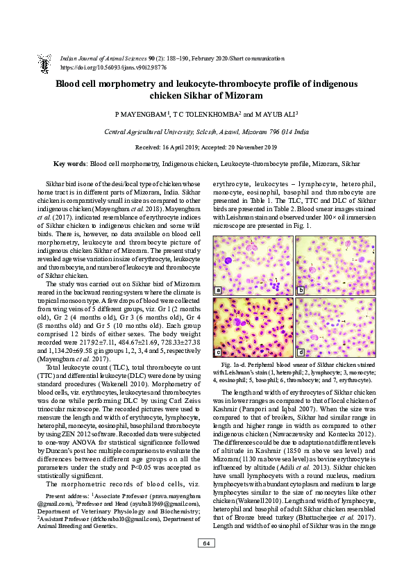 (PDF) Blood cell morphometry and leukocyte-thrombocyte profile of ...