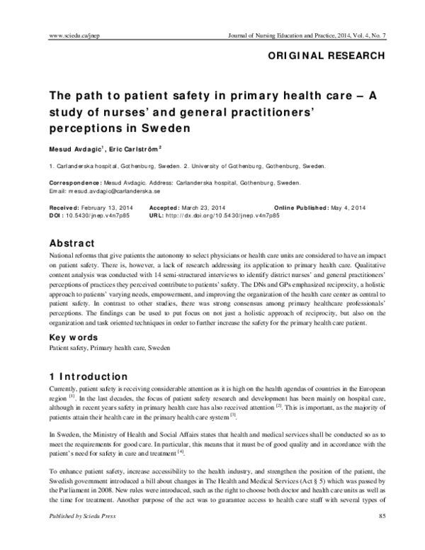 (PDF) The path to patient safety in primary health care – A study of ...