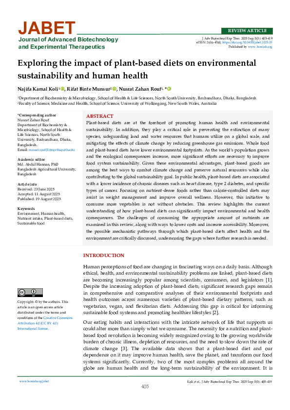 (PDF) Exploring the impact of plant-based diets on environmental ...