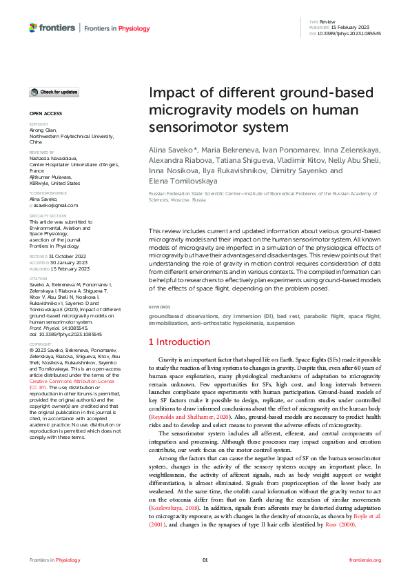 (PDF) Impact of different ground-based microgravity models on human ...
