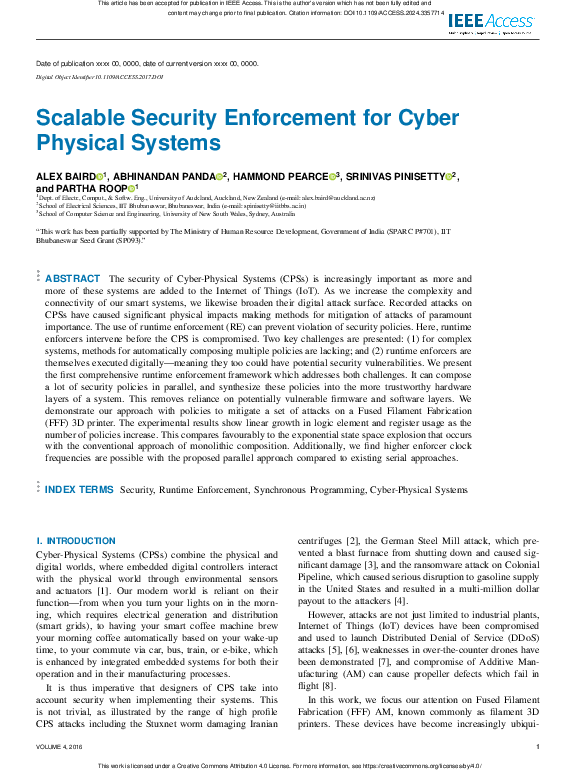 (PDF) Scalable Security Enforcement for Cyber Physical Systems