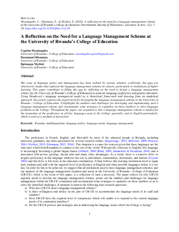(PDF) A reflection on the need for a language management scheme at the ...