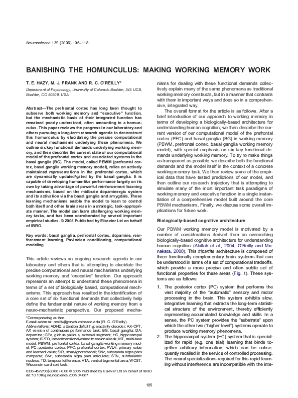 (PDF) Banishing the homunculus: Making working memory work