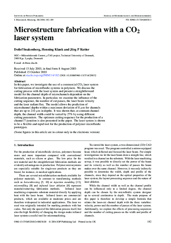 (PDF) Microstructure fabrication with a CO2 laser system