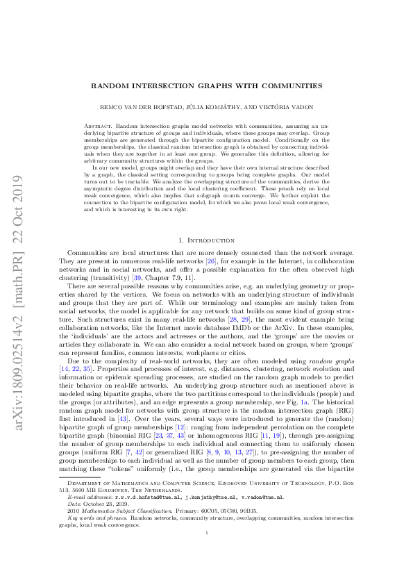 (PDF) Random intersection graphs with communities