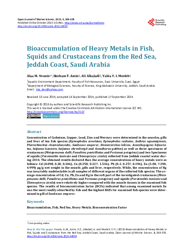 (PDF) Bioaccumulation of Heavy Metals in Fish, Squids and Crustaceans ...