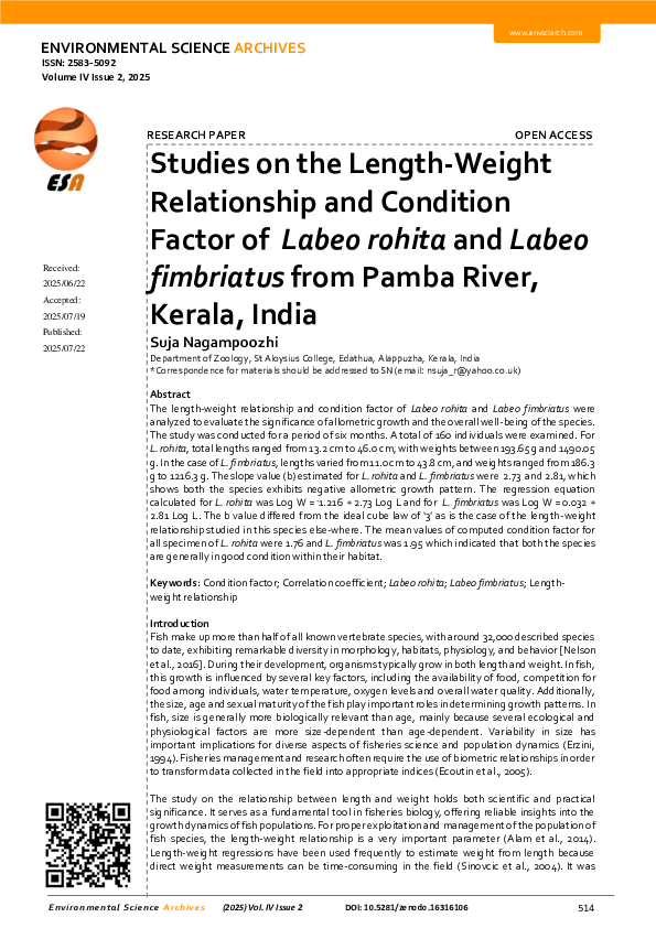 (PDF) Studies on the Length-Weight Relationship and Condition Factor of ...