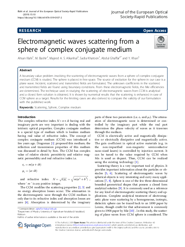 (PDF) Electromagnetic waves scattering from a sphere of complex ...