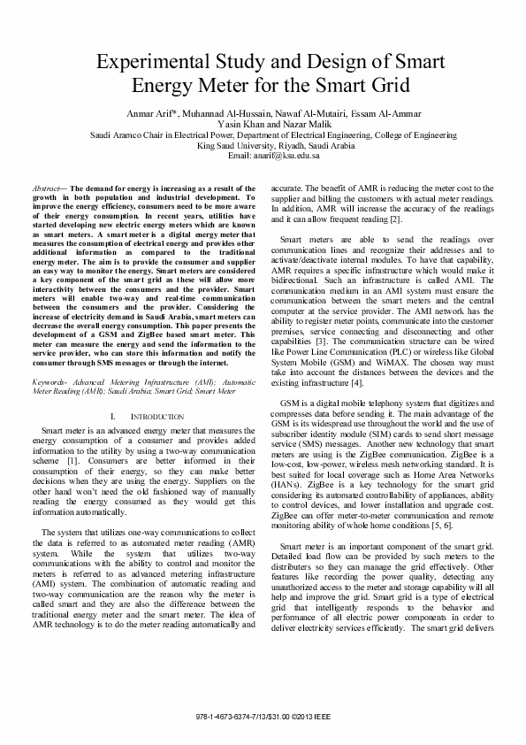 (PDF) Experimental study and design of smart energy meter for the smart ...