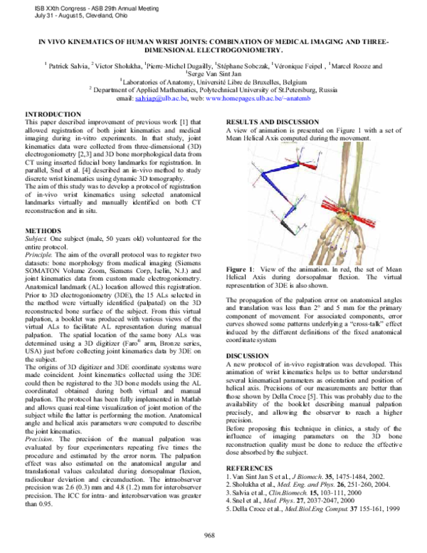 (PDF) In vivokinematics of human wrist joints: Combination of medical ...
